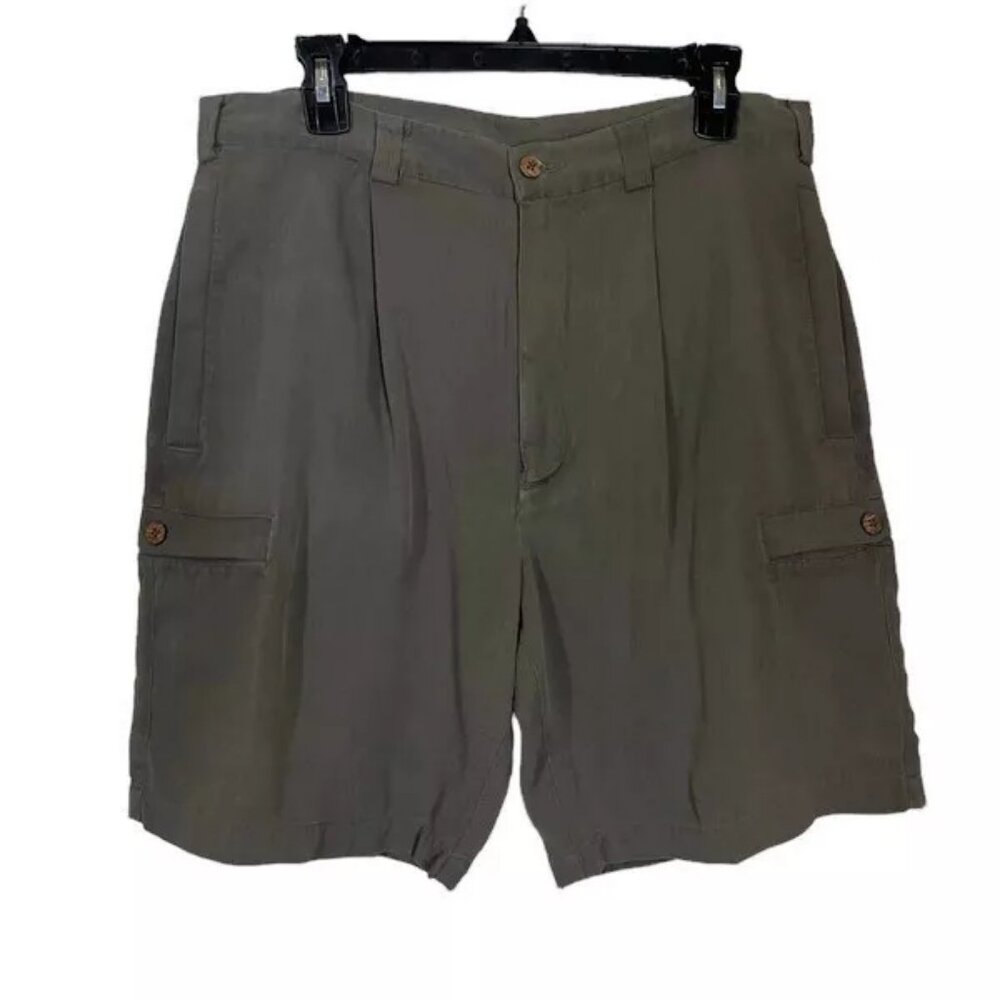Caribbean Silk Shorts Men's 34 Relaxed Cargo Pockets Button Zip Dark Olive